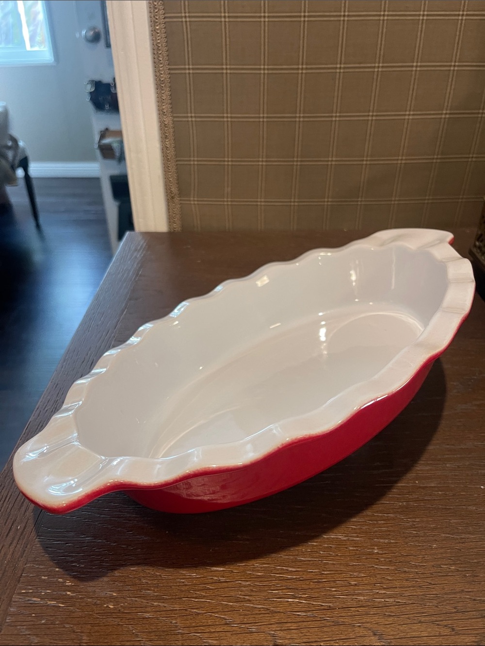 Emile Henry Red and White Oval Ceramic Baking Dish